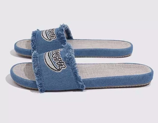 画像8: Women's Alphabet logo embroidered flat denim sandals slippers　ユニセックスアルファベットロゴ刺繍フラットサンダルスリッパ (8)