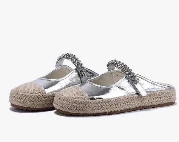 画像2:  Rhinestone straps Espadrille half pumps Sandal slippers  フラットラインストーンストラップ エスパドリーユハーフパンプス サンダルスリッパ (2)