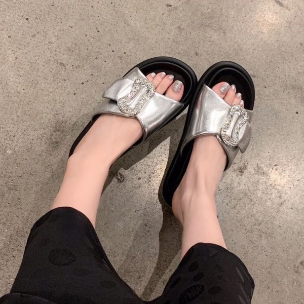 画像4: Women's  Rhinestone buckle thick sole casual slippers sandals　ユニセックスラインストーンバックル厚底プラットフォームサンダルスリッパ (4)