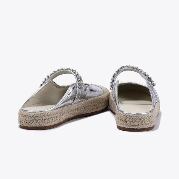 画像4:  Rhinestone straps Espadrille half pumps Sandal slippers  フラットラインストーンストラップ エスパドリーユハーフパンプス サンダルスリッパ (4)