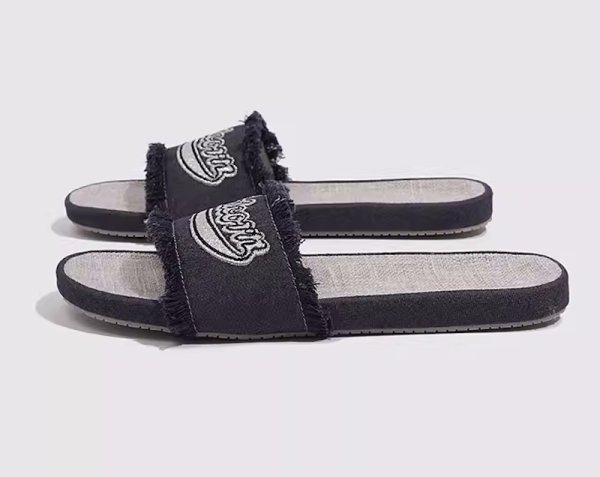 画像2: Women's Alphabet logo embroidered flat denim sandals slippers　ユニセックスアルファベットロゴ刺繍フラットサンダルスリッパ (2)