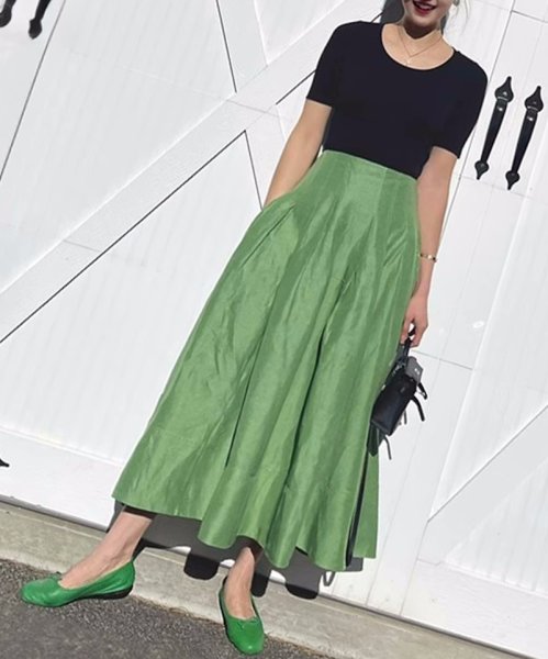 画像4: Women's  A-line Switchable long skirt　フレンチスタイル ハイウエスト ミドル丈 ギャザースカート (4)