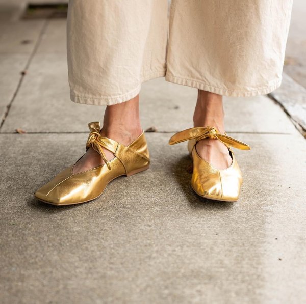 画像1: Ribbon Belt Flat Ballet Pumps Shoes　 フラットリボン結びバレーバレリーナシューズパンプス (1)