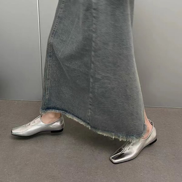 画像4: square toe soft  flat leather soft sole heel  one-step loafer pumps  フラットレザーソフトソールローファーパンプス (4)