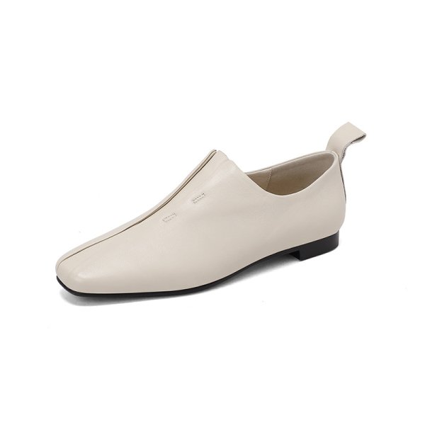 画像2: square toe soft  flat leather soft sole heel  one-step loafer pumps  フラットレザーソフトソールローファーパンプス (2)