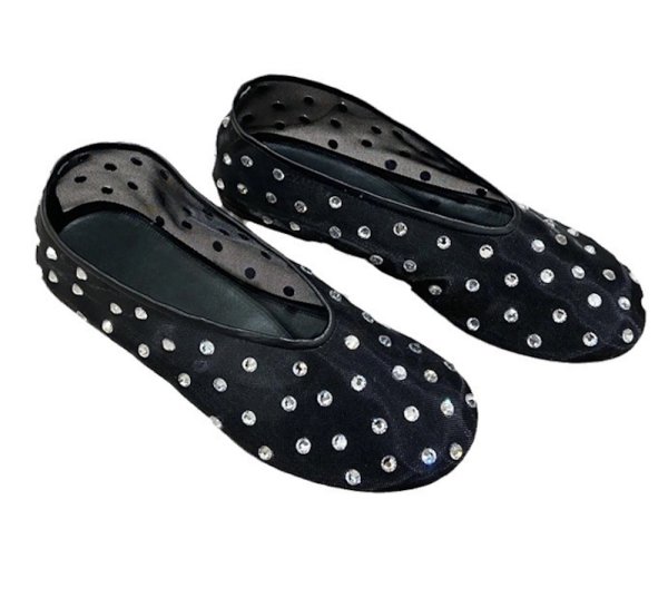 画像9: Mesh Rhinestone Flat Pumps Single Shoes　 フラットラインストーンメッシュパンプスローファー (9)