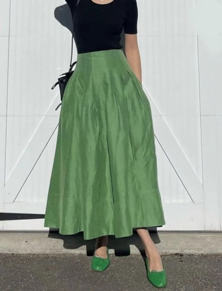 画像3: Women's  A-line Switchable long skirt　フレンチスタイル ハイウエスト ミドル丈 ギャザースカート (3)
