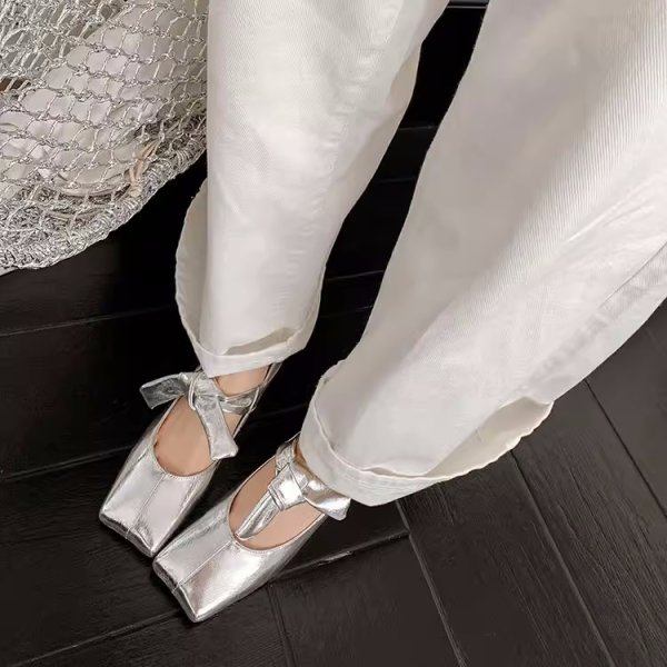 画像2: Ribbon Belt Flat Ballet Pumps Shoes　 フラットリボン結びバレーバレリーナシューズパンプス (2)