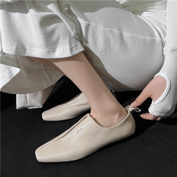 画像5: square toe soft  flat leather soft sole heel  one-step loafer pumps  フラットレザーソフトソールローファーパンプス (5)