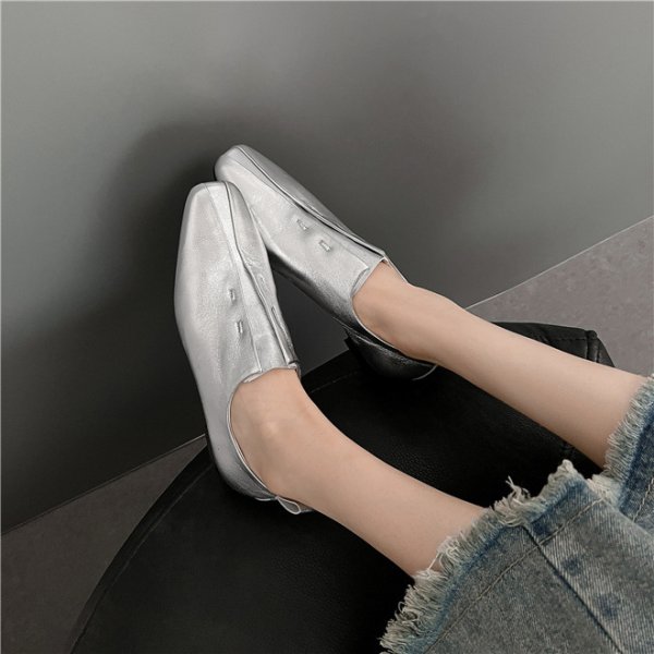 画像8: square toe soft  flat leather soft sole heel  one-step loafer pumps  フラットレザーソフトソールローファーパンプス (8)