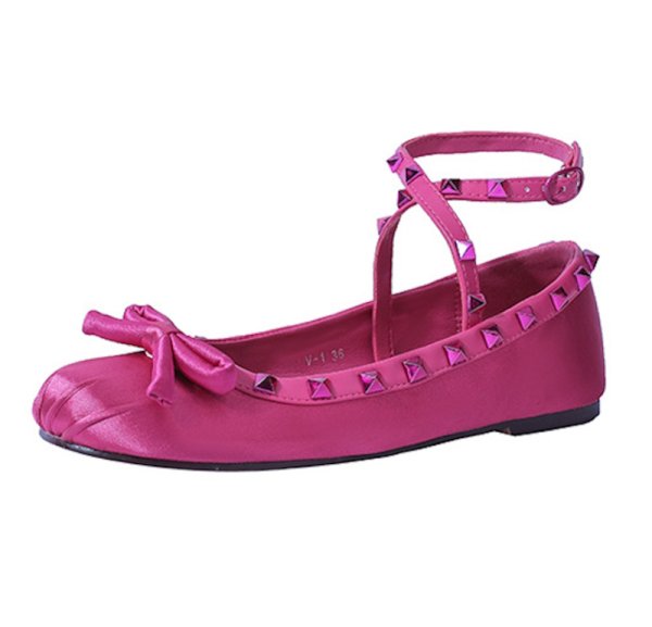 画像4: Ribbon Rivet Satin Flat Fairy Cross Buckle Ballet Pumps Shoes　 フラットサテンリボン＆スタッズバレーバレリーナシューパンプス (4)