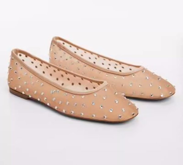 画像2: Mesh Rhinestone Flat Pumps Single Shoes　 フラットラインストーンメッシュパンプスローファー (2)