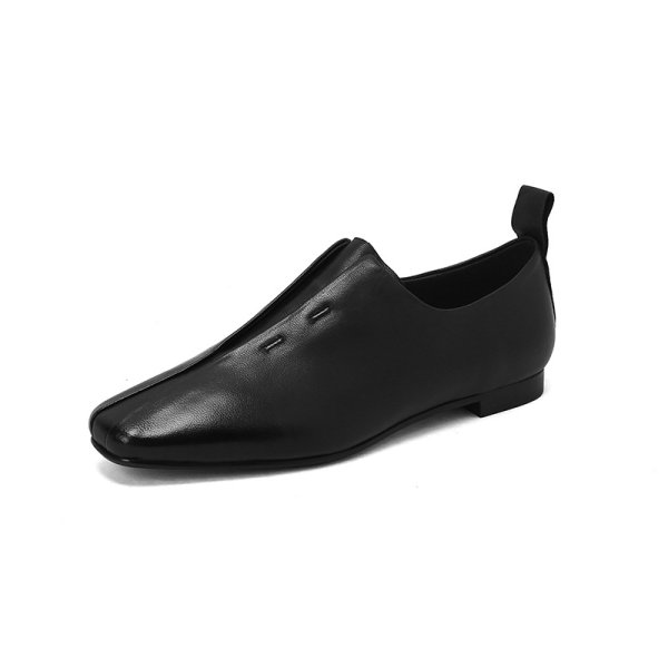 画像3: square toe soft  flat leather soft sole heel  one-step loafer pumps  フラットレザーソフトソールローファーパンプス (3)