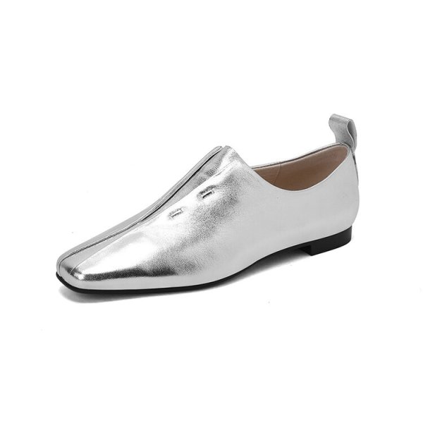 画像1: square toe soft  flat leather soft sole heel  one-step loafer pumps  フラットレザーソフトソールローファーパンプス (1)