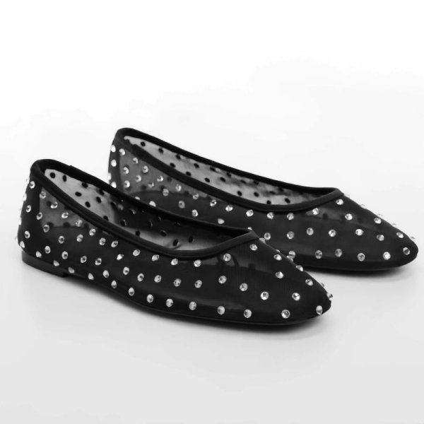 画像5: Mesh Rhinestone Flat Pumps Single Shoes　 フラットラインストーンメッシュパンプスローファー (5)