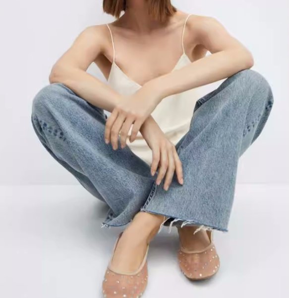 画像3: Mesh Rhinestone Flat Pumps Single Shoes　 フラットラインストーンメッシュパンプスローファー (3)