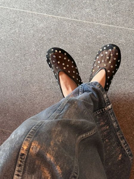 画像10: Mesh Rhinestone Flat Pumps Single Shoes　 フラットラインストーンメッシュパンプスローファー (10)