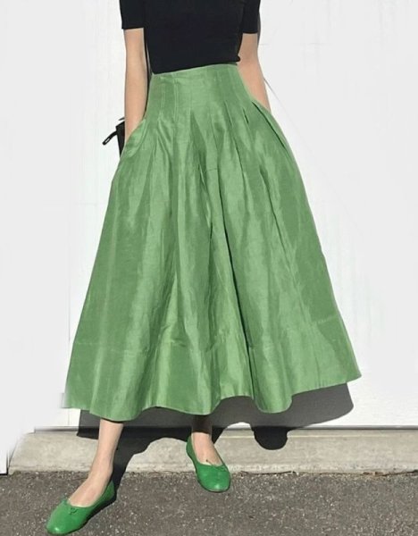 画像1: Women's  A-line Switchable long skirt　フレンチスタイル ハイウエスト ミドル丈 ギャザースカート (1)