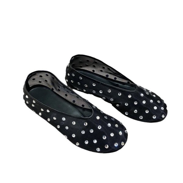 画像8: Mesh Rhinestone Flat Pumps Single Shoes　 フラットラインストーンメッシュパンプスローファー (8)