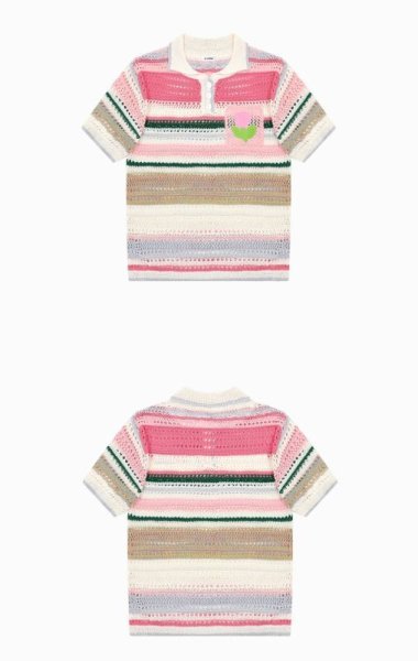 画像2: Women's Colorful striped knit polo shirt knit　 カラフルボーダーポロシャツニット (2)