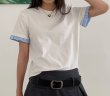 画像8: Splice Pleated  Round NeckT-shirt short-sleeved 　ストライプギャザー淵付きラウンドネック半袖 Tシャツ (8)