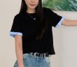 画像6: Splice Pleated  Round NeckT-shirt short-sleeved 　ストライプギャザー淵付きラウンドネック半袖 Tシャツ (6)