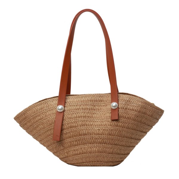 画像1: Pearl handle shell-shaped basket bag tote shoulder bag　パール付きレザーハンドルカゴ籠トートショルダーバッグ (1)