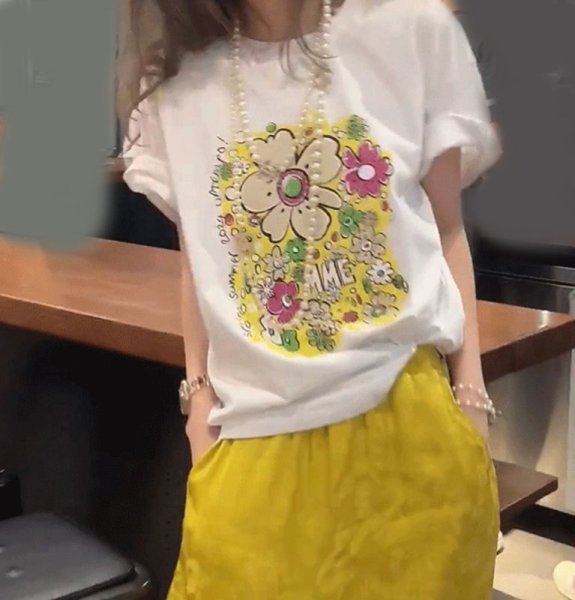 画像2: Flower graphic graffiti paint short sleeve T-shirt　フラワーグラフィック落書きペイントラウンドネック半袖 Tシャツ (2)