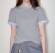 画像9: Splice Pleated  Round NeckT-shirt short-sleeved 　ストライプギャザー淵付きラウンドネック半袖 Tシャツ (9)