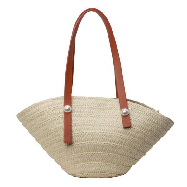 画像2: Pearl handle shell-shaped basket bag tote shoulder bag　パール付きレザーハンドルカゴ籠トートショルダーバッグ (2)