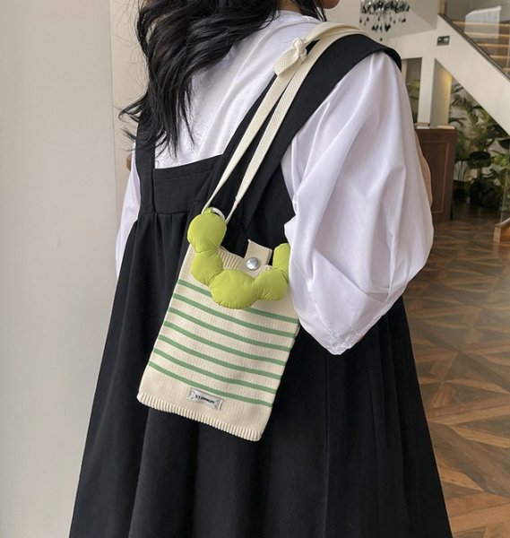 画像6: Contrast striped knit Shoulder tote bag　コントラストボーダーニットトートショルダーバッグ (6)