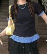 画像2: Check frill short sleeve T-shirt short-sleeved 　チェックギャザー付き半袖 Tシャツ (2)