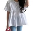 画像1: Cotton ruffle short sleeve  Round Neck T-shirt short-sleeved 　コットン フリルラウンドネック半袖 Tシャツ (1)