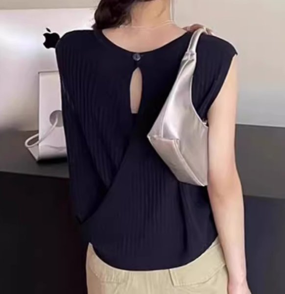 画像2: Women's Backless design cross knitsleeveless sweater knit　ノースリーブバックレスセーターニット (2)