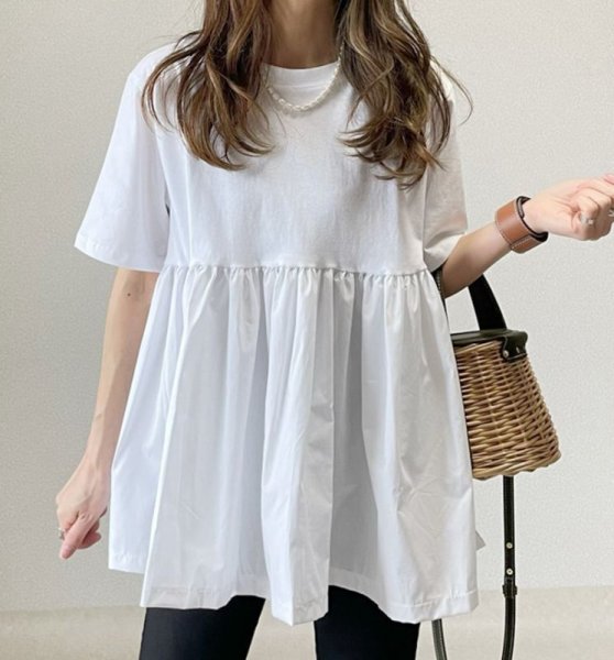 画像9: Cotton ruffle short sleeve  Round Neck T-shirt short-sleeved 　コットン フリルラウンドネック半袖 Tシャツ (9)