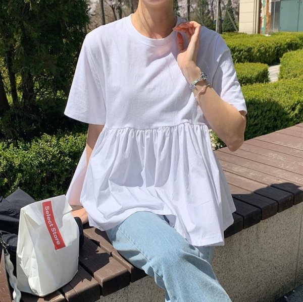 画像10: Cotton ruffle short sleeve  Round Neck T-shirt short-sleeved 　コットン フリルラウンドネック半袖 Tシャツ (10)