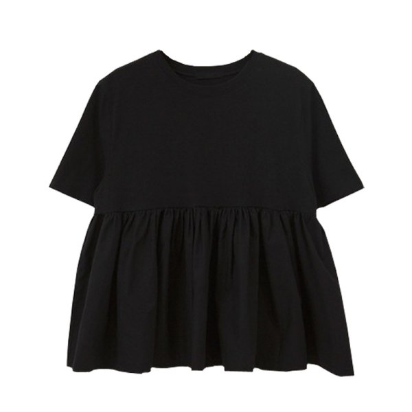 画像2: Cotton ruffle short sleeve  Round Neck T-shirt short-sleeved 　コットン フリルラウンドネック半袖 Tシャツ (2)
