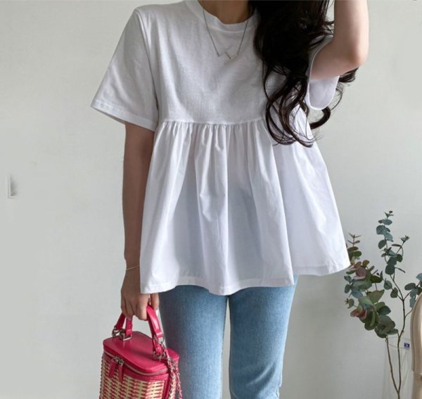 画像6: Cotton ruffle short sleeve  Round Neck T-shirt short-sleeved 　コットン フリルラウンドネック半袖 Tシャツ (6)