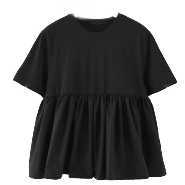 画像11: Cotton ruffle short sleeve  Round Neck T-shirt short-sleeved 　コットン フリルラウンドネック半袖 Tシャツ (11)