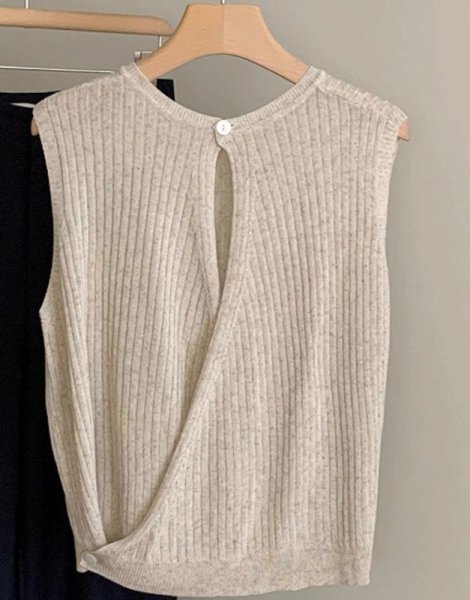 画像6: Women's Backless design cross knitsleeveless sweater knit　ノースリーブバックレスセーターニット (6)