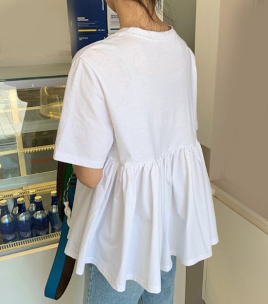 画像3: Cotton ruffle short sleeve  Round Neck T-shirt short-sleeved 　コットン フリルラウンドネック半袖 Tシャツ (3)