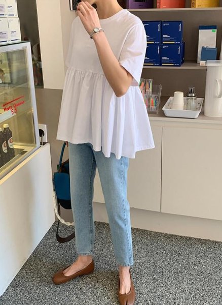 画像5: Cotton ruffle short sleeve  Round Neck T-shirt short-sleeved 　コットン フリルラウンドネック半袖 Tシャツ (5)