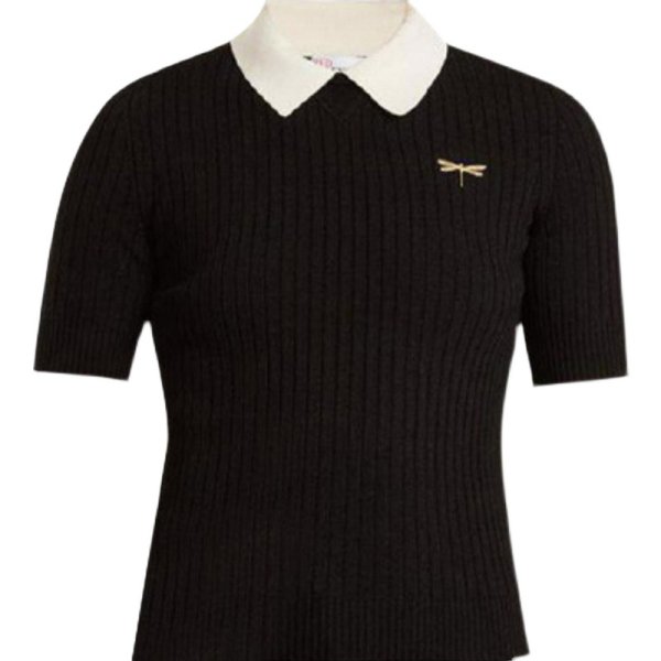 画像4: Women's ribbed collar polo shirt knit　ワンポイントリブポロシャツ半袖ニット (4)