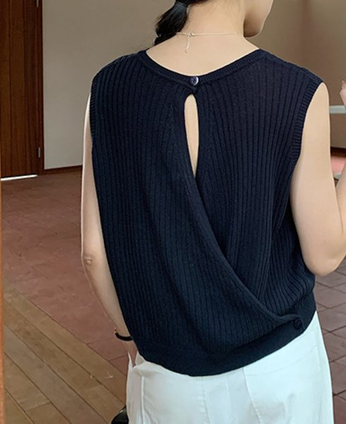画像10: Women's Backless design cross knitsleeveless sweater knit　ノースリーブバックレスセーターニット (10)