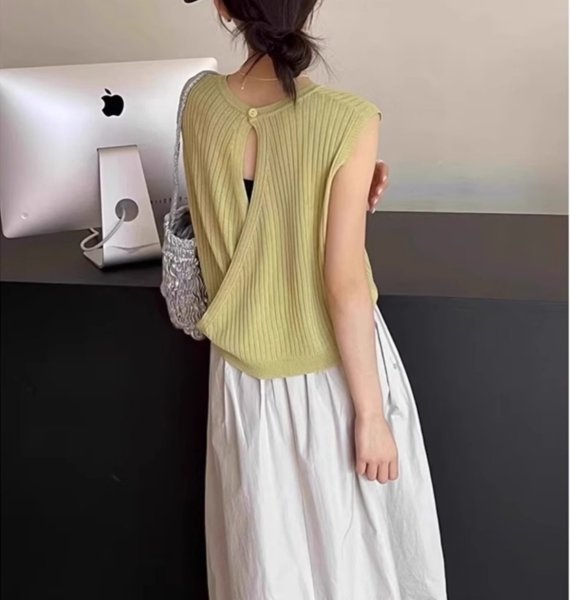 画像3: Women's Backless design cross knitsleeveless sweater knit　ノースリーブバックレスセーターニット (3)