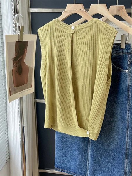 画像7: Women's Backless design cross knitsleeveless sweater knit　ノースリーブバックレスセーターニット (7)