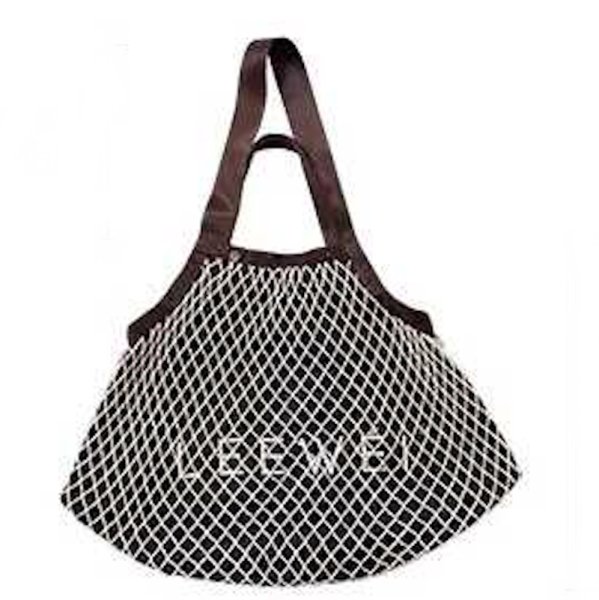 画像1: Brown logo printed net shopping eco bag tote shoulder bag　LEEWEIロゴ網ネットカゴ籠トートショルダーショッピングエコバッグ (1)