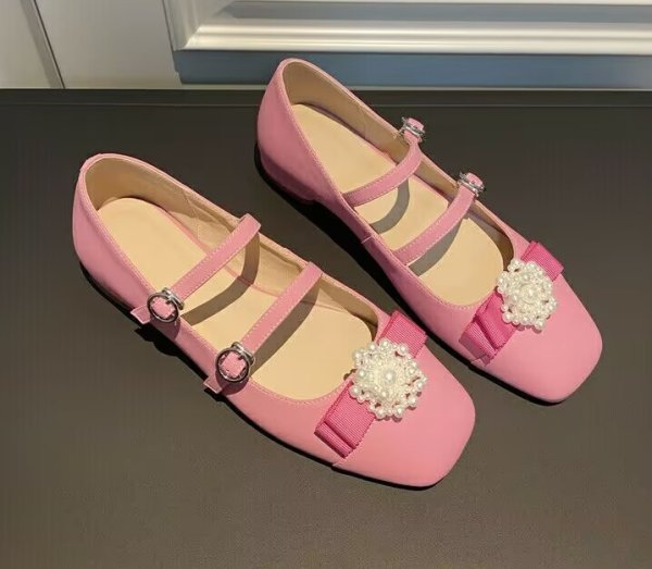 画像10: Pearl Flower Double Fairy Flat Mary Jane Pumps Shoes　 パールフラワー付きダブルストラップ フェアリーフラットメリージェーンパンプスバレーシューズ (10)