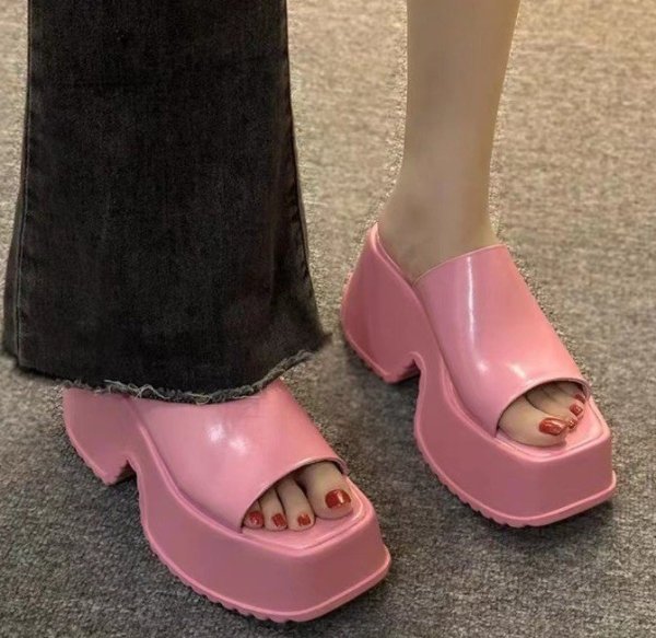 画像5: Women's  new platform heightening leather slippers casual sandals Open-toe  slippers  　ユニセックスプラットフォームレザー厚底サンダルスリッパ  (5)