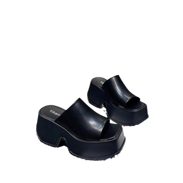 画像2: Women's  new platform heightening leather slippers casual sandals Open-toe  slippers  　ユニセックスプラットフォームレザー厚底サンダルスリッパ  (2)